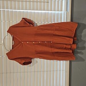 Madewell Nannie Cuff Sleeve Button-Down Tiered Mini Dress, Medium